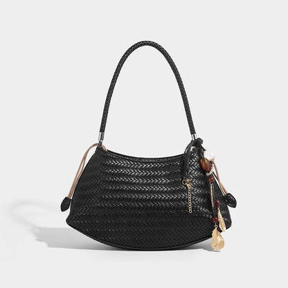 Handmade Weave PU Drawstring Tote Bags For Women Luxury Designer Handbags Purse 2025 New Vintage With Inner Pocket Shoulder
