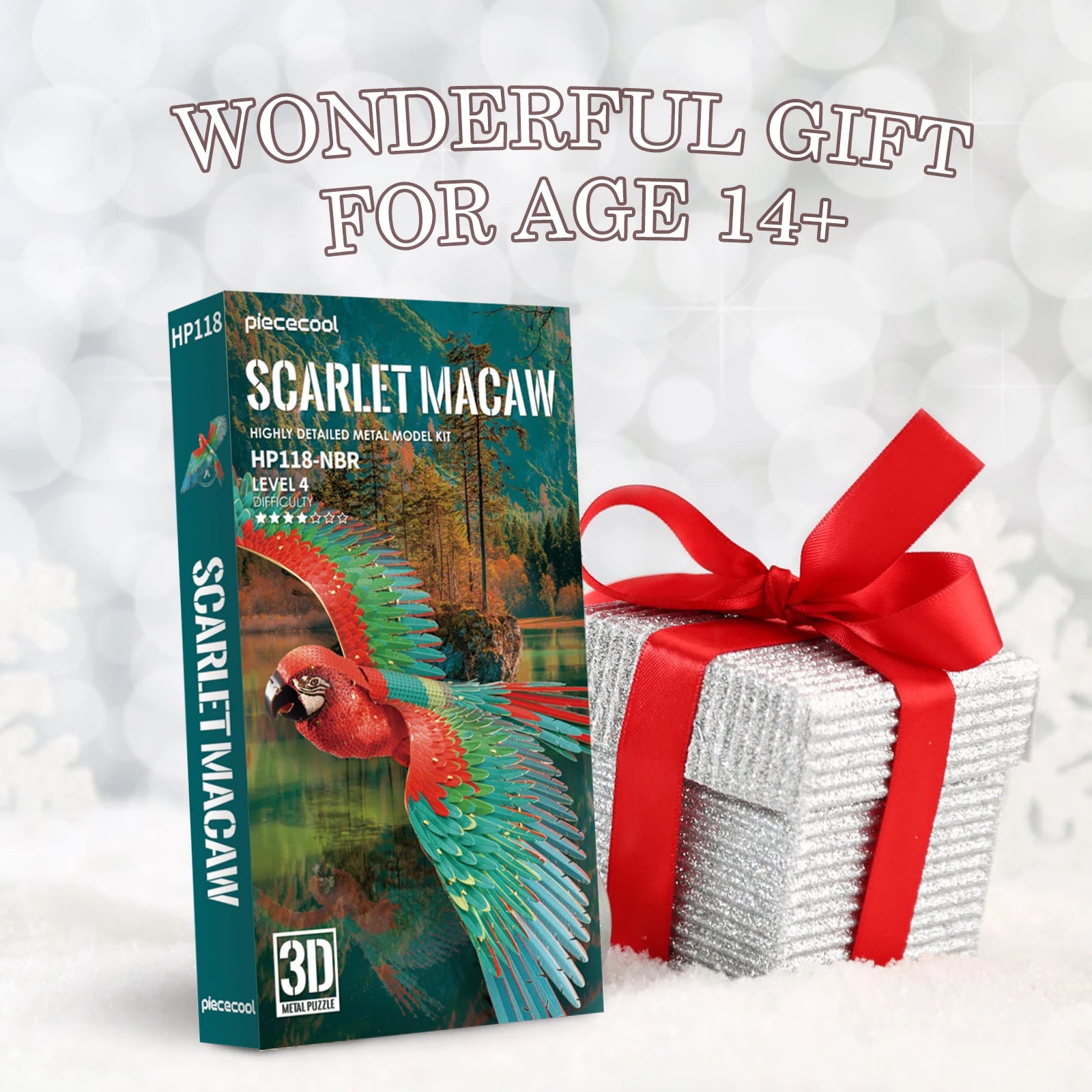 Piececool 3D Metal Puzzle -Scarlet Macaw with Acrylic Stand DIY Model Kits Assemble Jigsaw Toy Desktop Decoration GIFT For Adult