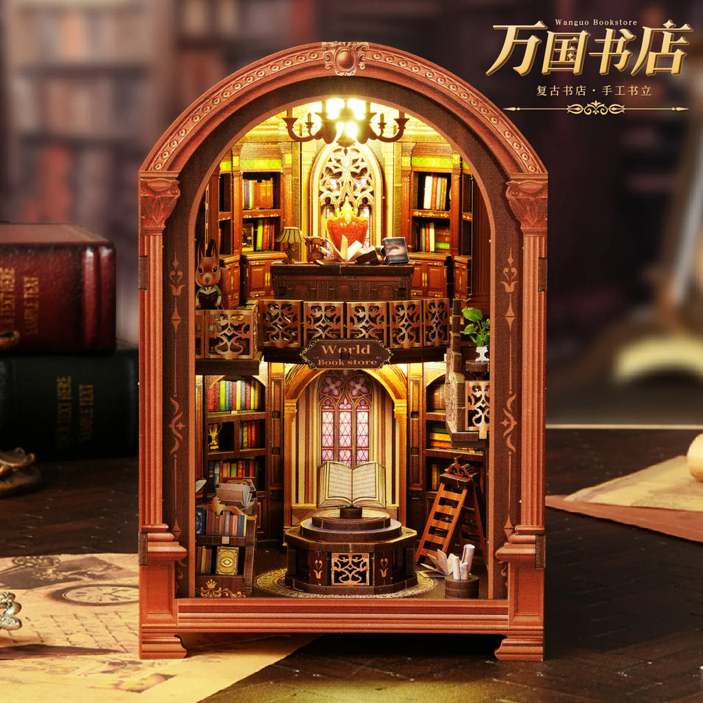 3D DIY Wooden Book Nook - Wanguo Bookstore Model Kit, Creative Handmade Gift for Christmas & Black Friday