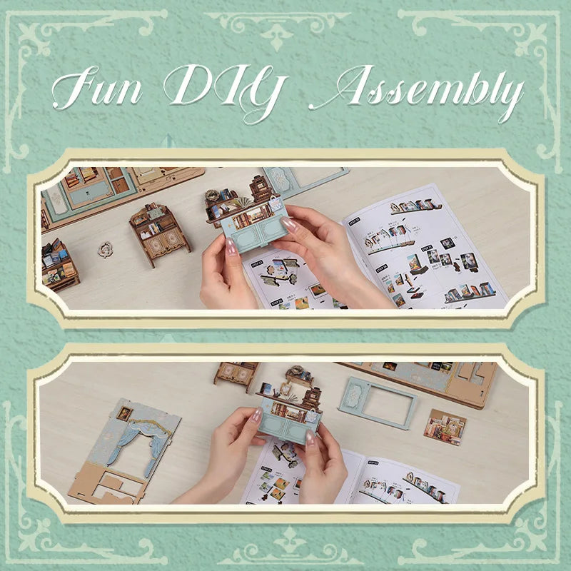 Cutebee DIY Mini Wooden Dollhouse With LED Light Doll House Muse Bookstore For City Walk Series DIY Miniature House Kit