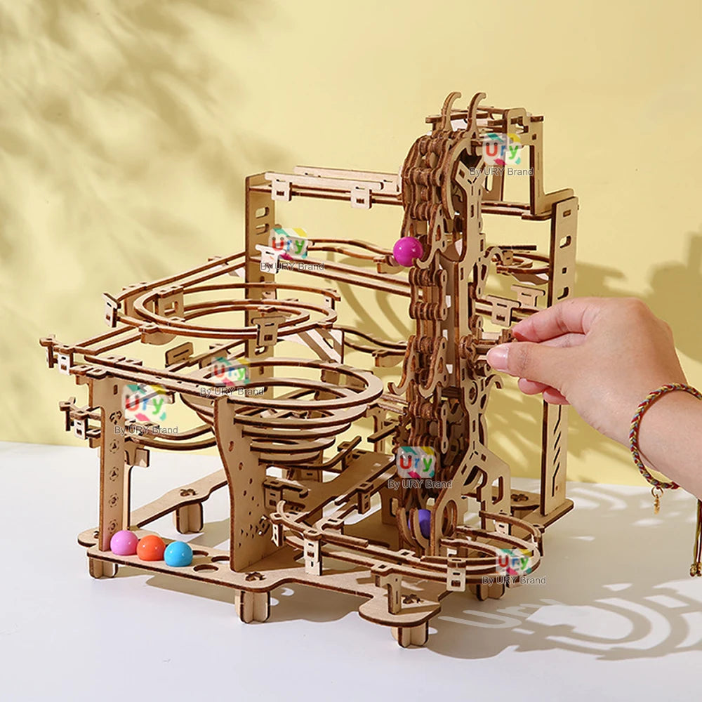 3D Wooden Puzzle Marble Run Set DIY Mechanical Track Electric Manual Model Building Block Kits Assembly Toy Gift for Teens Adult