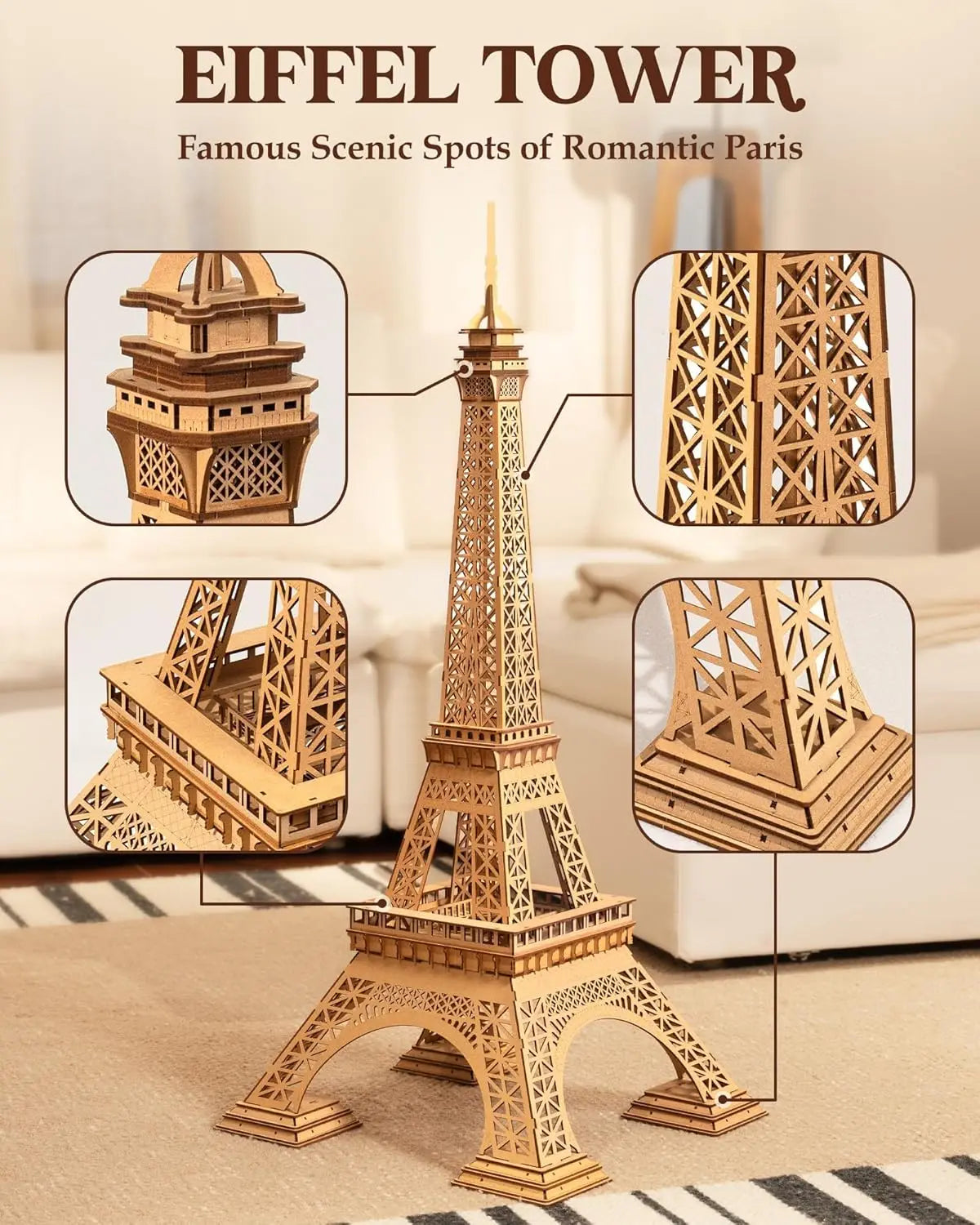 Robotime DIY 3D Wooden Puzzles Large Eiffel Tower Set-Model Building Sets Paris as Room Decor Birthday for Women and Men