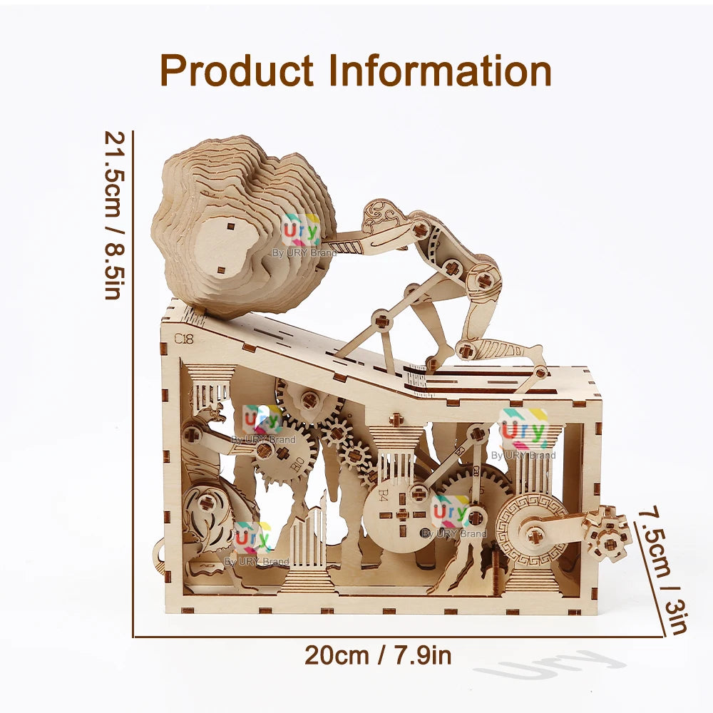 Ury 3D Wooden Puzzle Sisyphus Ancient Greek Mythological Stories Mechanical Gear Model Assembly Educational Toys Gift for Kids