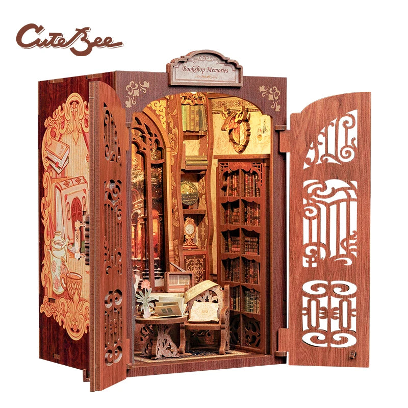 CUTEBEE DIY Book Nook Kit Miniature Doll House With LED Light 3D Puzzle Model Building Wooden Booknook Toy Adults Birthday Gifts