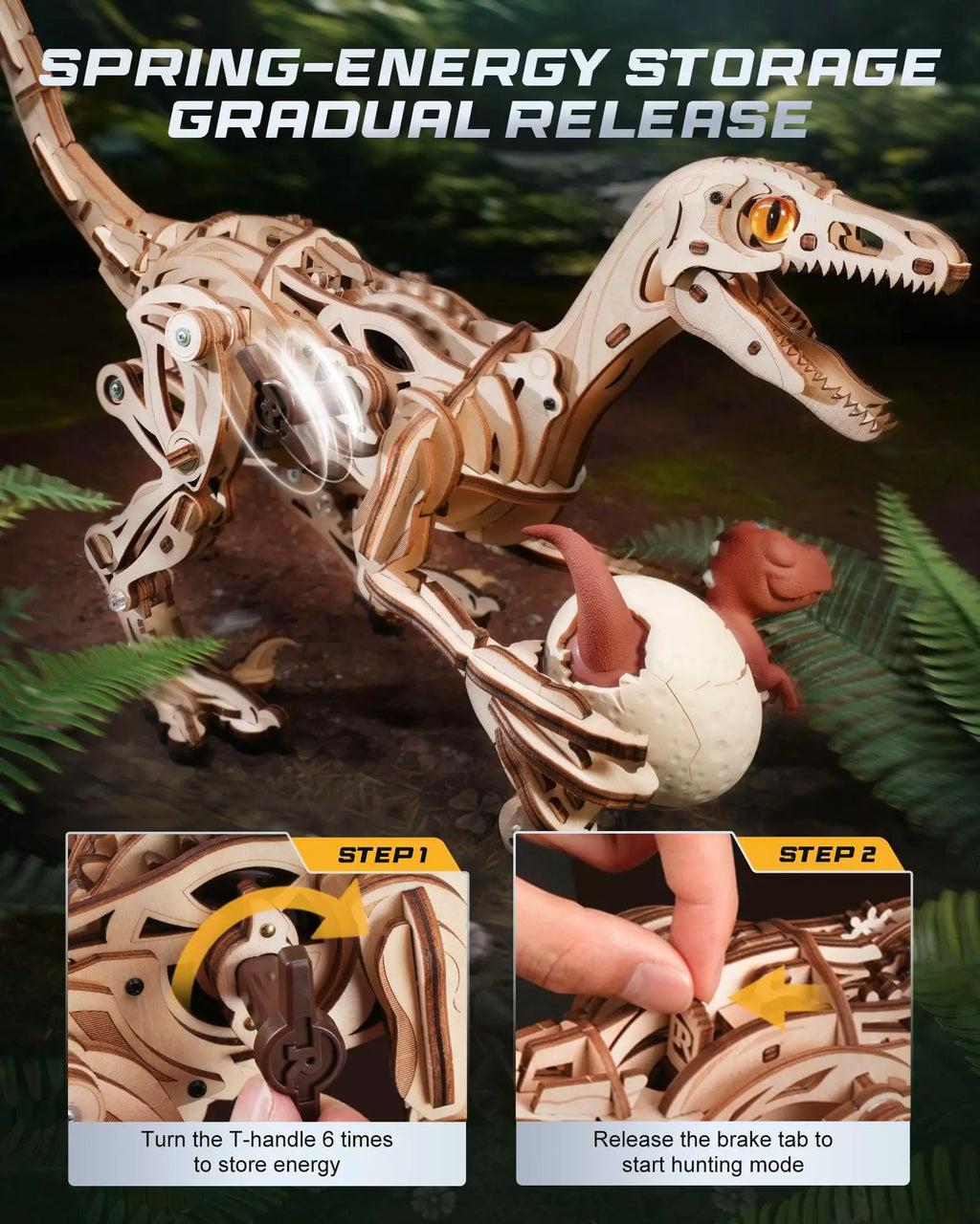 Robotime Rokr Velociraptor Mechanical 3D Wooden Puzzle Dynamic gears Creative Relaxing Gift for Craft lover Kids Adults