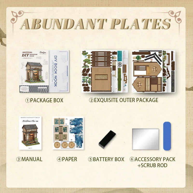 CUTEBEE Book Nook Miniature Building Kits Dollhouse DIY Wooden Mini Doll House for Party Birthday Gift Kirishima Cha-an