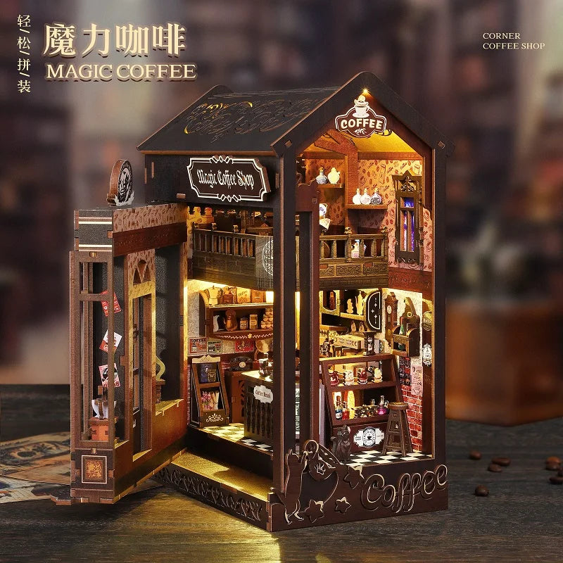Magical Coffee DIY Book Nook Kit - 3D Miniature House Model, Creative Bookshelf Decor Gift Black Friday