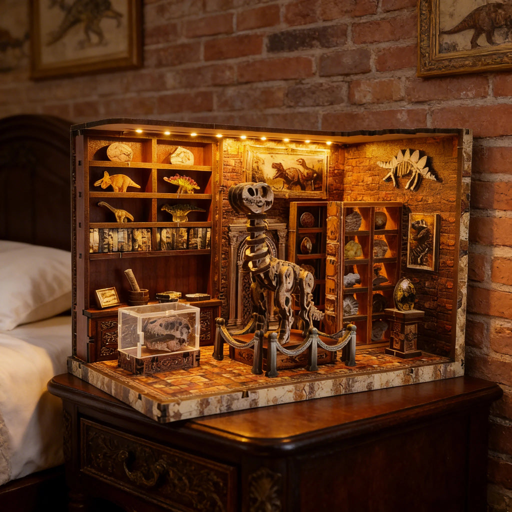 DIY Dinosaur Research Institute - Hand-Assembled Wooden Bookend Model, Miniature House  Creative Gift for Home Decor Collection