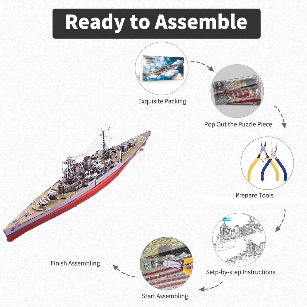 Piececool 3D Metal Puzzle Model Building Kits - Battleship HMS HOOD Jigsaw Toy ,Christmas Birthday Gifts for Adults