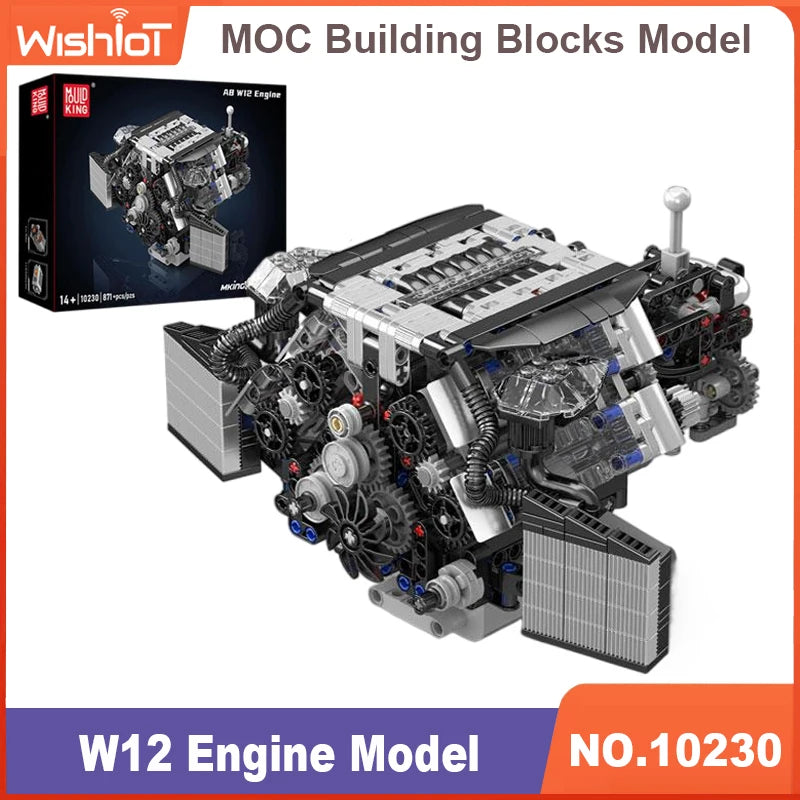 MOULD KING Engine Model Professional Building Blocks Sets V12 V8 W12 Turbojet Radial 739-1214PCS Technical Parts MOC DIY Toy