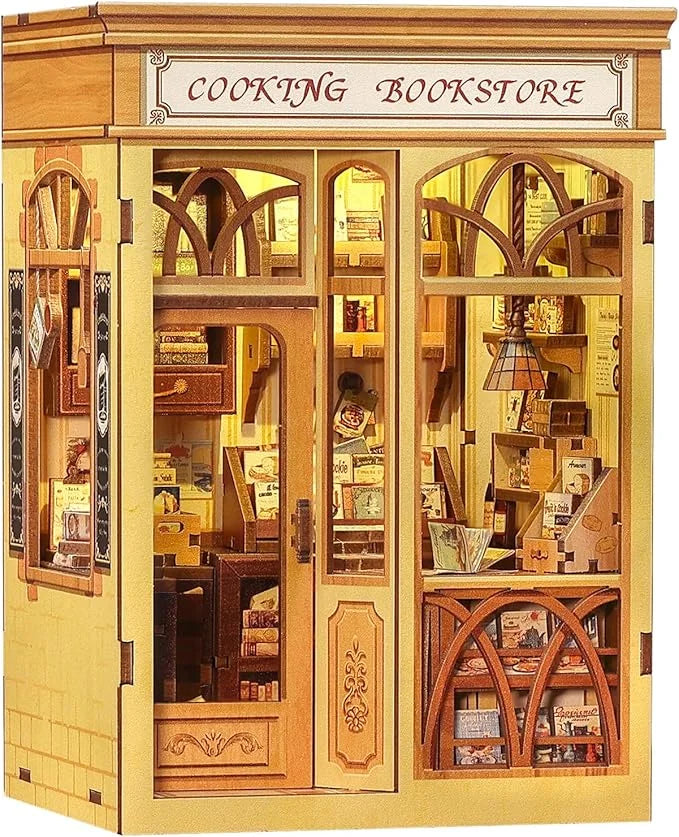 CUTEBEE DIY Book Nook Kit Wooden Bookstore Dollhouse with Light Miniature House Model for Bookshelf Creative Christmas Gift Idea