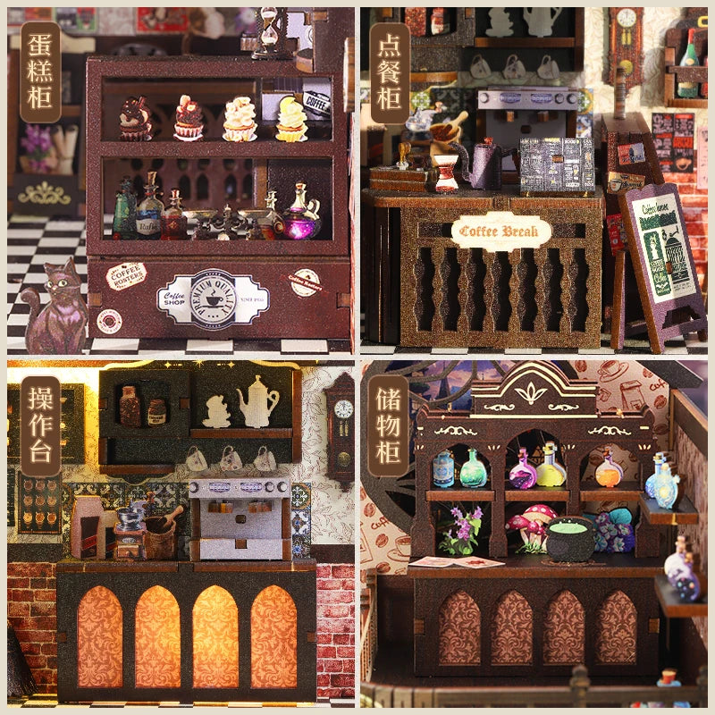 Magical Coffee DIY Book Nook Kit - 3D Miniature House Model, Creative Bookshelf Decor Gift Black Friday