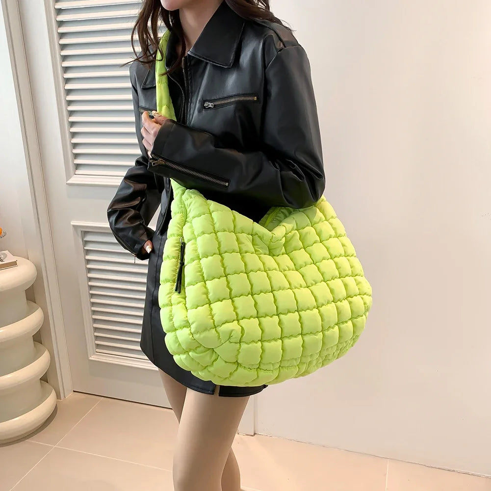 Quilted Bubbles Shoulder Bags Women Large Capacity Sling Bag Puffer Padded Fashion Satchel Bag Casual Solis Color Crossbody Bags