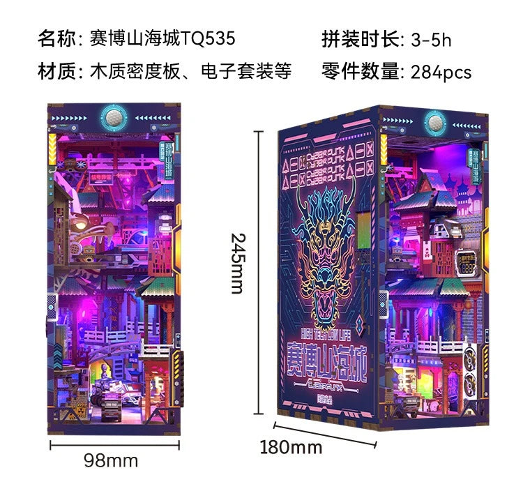 Tonecheer Interstellar Induction Book Nook Diorama Model Kit 3D Wooden Puzzle Wooden Bookend Dollhouse Decoration Birthday Gift