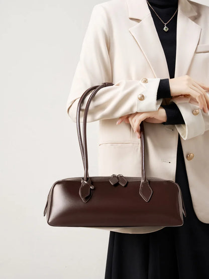 2025 New Genuine Leather Women's Shoulder Bag luxury Cowhide ladies handbag baguette bag female Commuter Shopping Underarm Bag