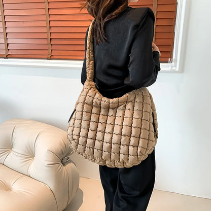 Quilted Bubbles Shoulder Bags Women Large Capacity Sling Bag Puffer Padded Fashion Satchel Bag Casual Solis Color Crossbody Bags