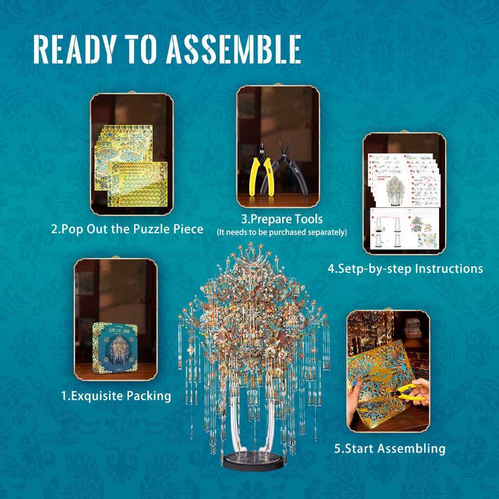 Piececool 3D Metal Model Kits Kingfisher Phoenix Coronet Metal Puzzle 3D Jigsaw DIY Crafts for Home Decoration