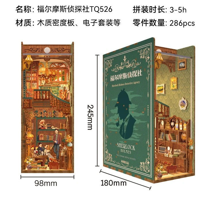Tonecheer Alice in Wonderland Book Nook Dollhouse DIY Diorama Model Kit 3D Wooden Puzzle Wooden Bookend Decoration Birthday Gift