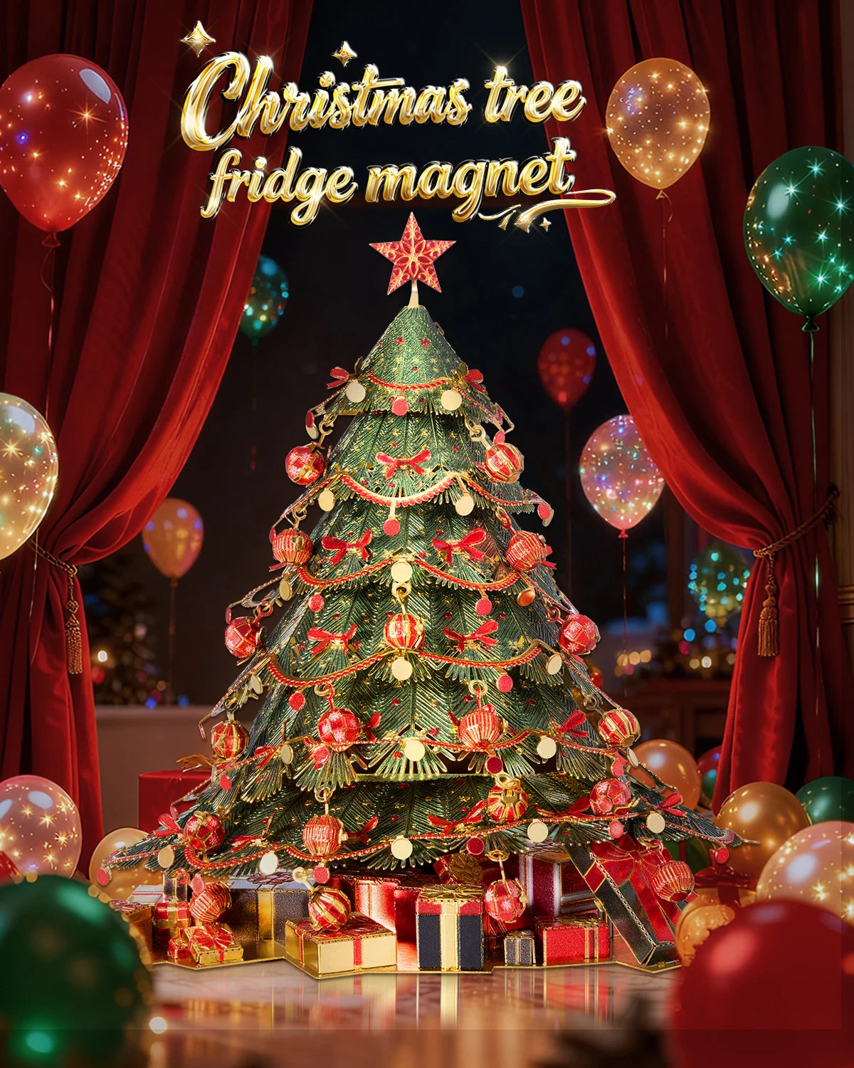Piececool 3D Metal Model Kits Christmas Tree Fridge Magnet 3D Metal Puzzles Assembly DIY Gifts for Adult Home Decor