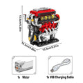 FE Japanese V8 Engine Building Block Model Kit 500+ Bricks Classic Car Engine Electric USB Charging Version Adult Holiday Gift