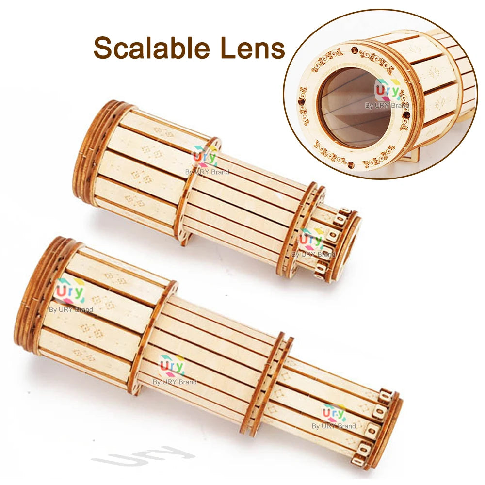 Ury 3D Wooden Puzzle Astronomical Telescope Model Mechanical Gear Kit Science Toy Hand Assembly Decoration Gift for Kid Adult