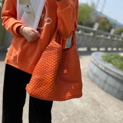 2025 Fashion Soft Hobo Weave Shoulder Handbag With Insert Organizer Woven Vegan Leather Top-handle Tote All-Match Underarm Bag