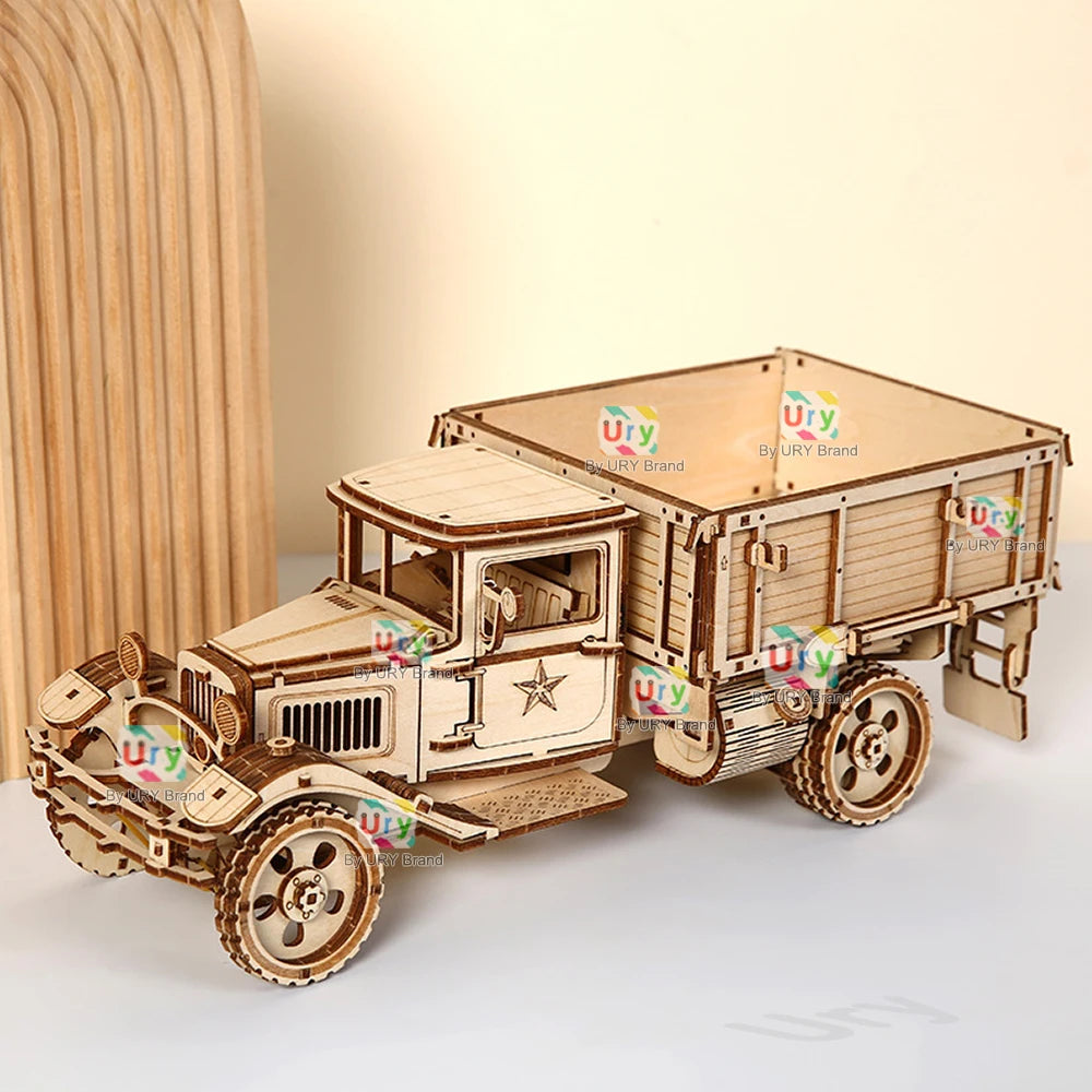 Ury 3D Wooden Puzzle Movable Engineering Transport Vehicle Assembly Truck Car Autotruck Model DIY Toys Decoration Gift for Kids