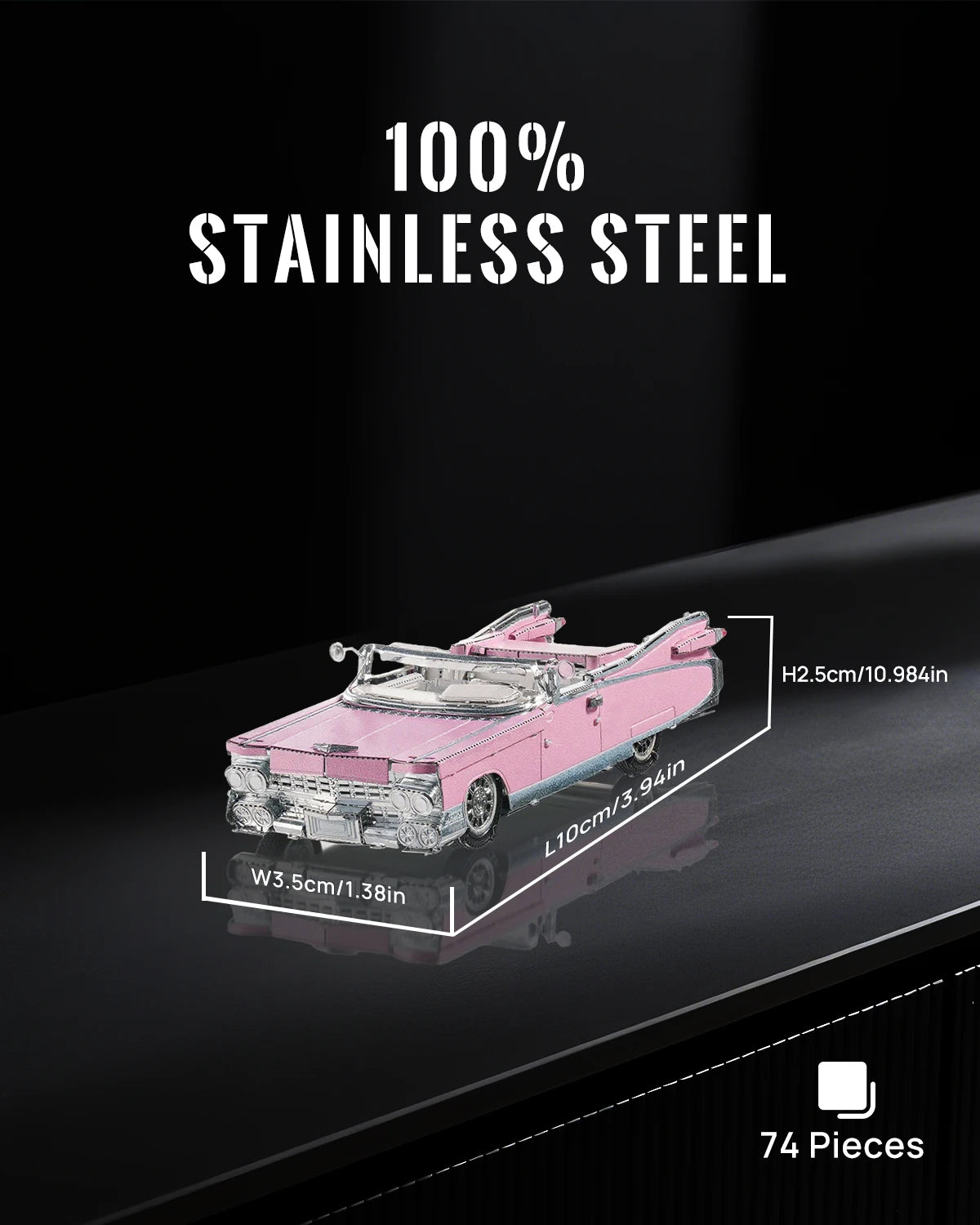 Piececool 3d Metal Model Kits Classic Pink Cabriolet Fridge Magnet
