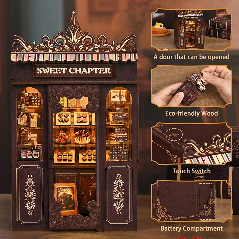 New Sweet Chapter Wooden DIY Book Nook Kit -  Miniature House Model, Handcrafted Assembly, Creative Christmas & Black Friday