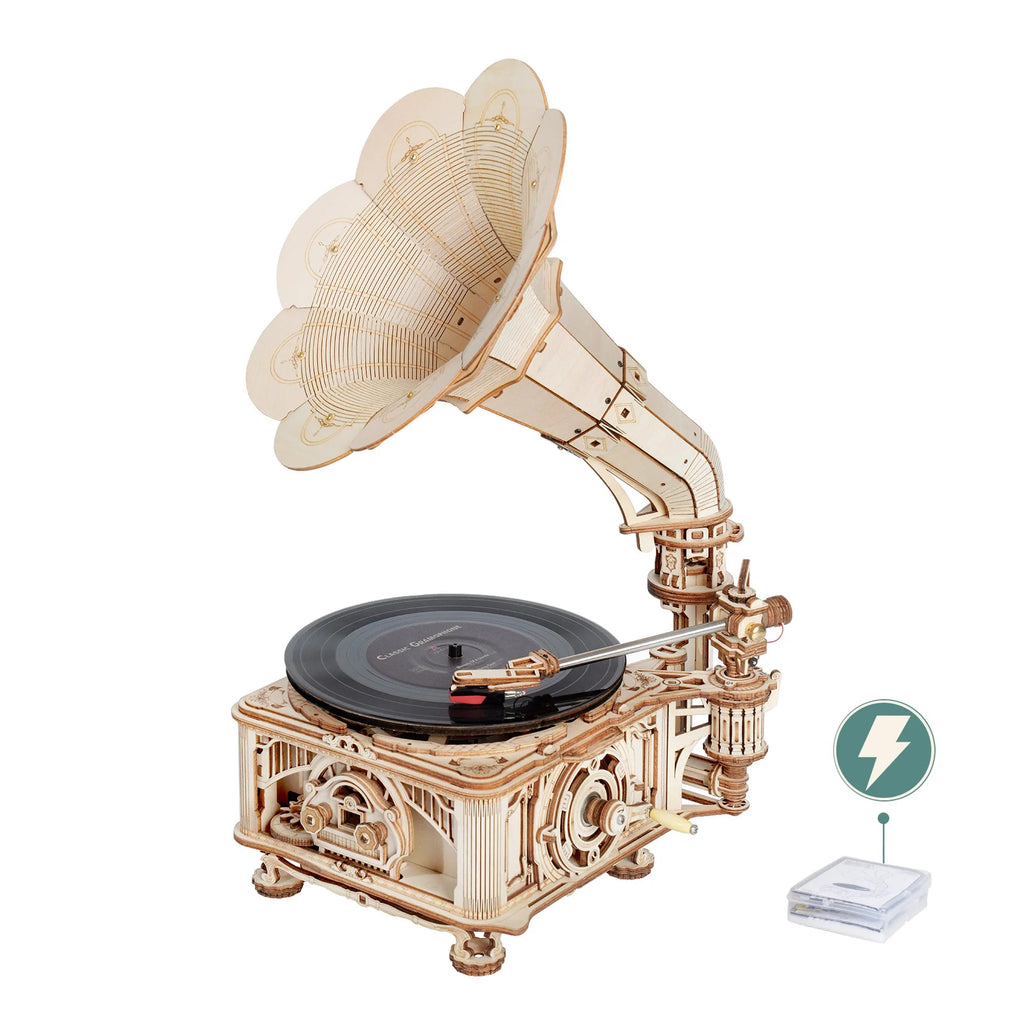 Robotime Hand Crank Classic Gramophone with Music 1:1 424pcs Wooden Model Building Kits Gift for Children Adult LKB01 Home Decor