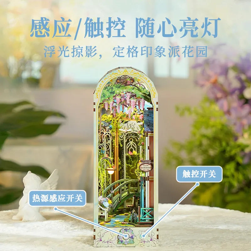 Tonecheer Monet Giverny Garden DIY Book Nook Bookend Diorama Model Kit 3D Wooden Puzzle Dollhouse Decoration Birthday Toys Gifts