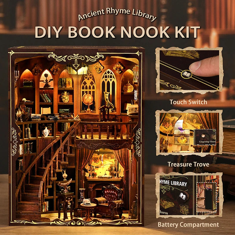 DIY Book Nook Kit - 3D Wooden Ancient Rhyme Library Creative Christmas & Black Friday Gift Miniature Desktop Decor