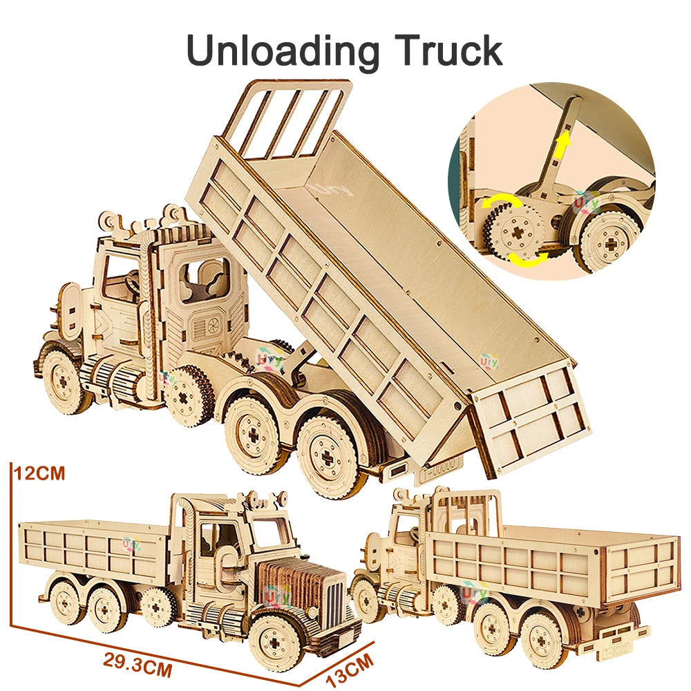 Ury 3D Wooden Puzzle Truck Sports Car Off-Road Unloading Movable Retro Vehicle Assembly Model DIY Decoration Gift for Kids