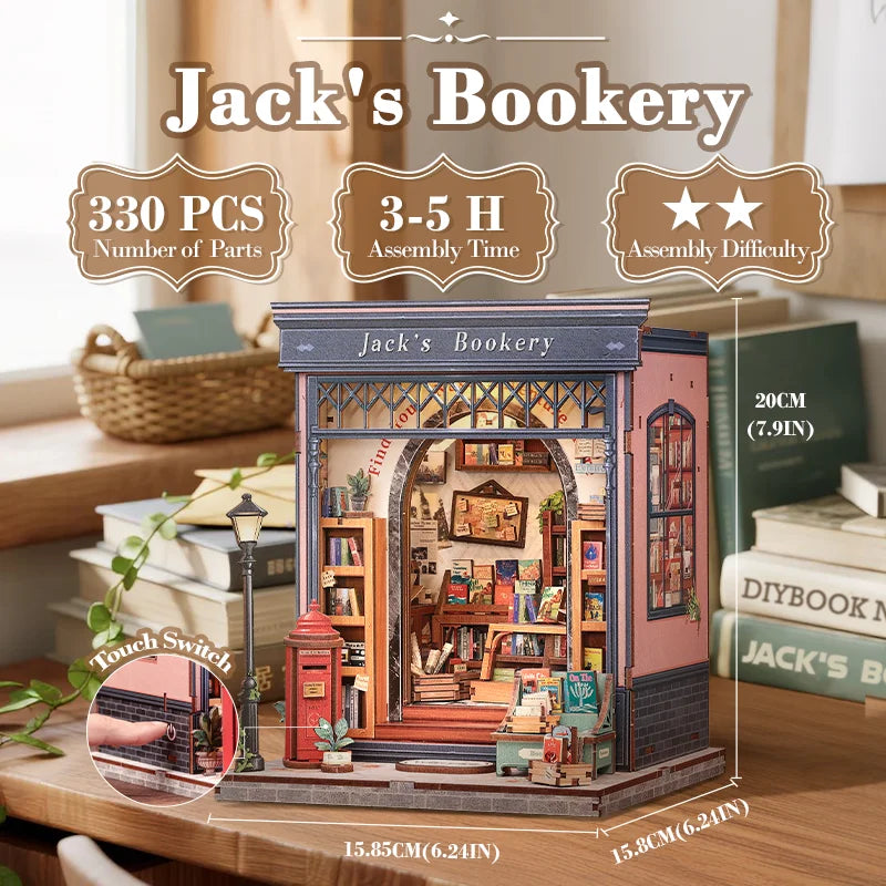 CUTEBEE Wooden Miniature House DIY Book Nook Kit 3D Magic Dollhouse Bookshelf Insert for Home Desk Decorative Display Gift Ideas