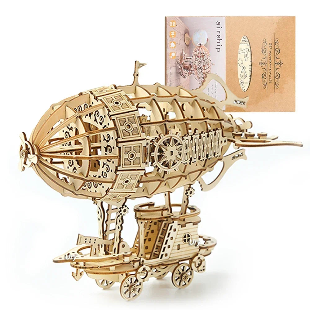 Ury 3D Wooden Puzzle Retro Airship Balloon Car Steam Age Assembly Model Game for Children Adult DIY Toys Kits Decoration Gifts