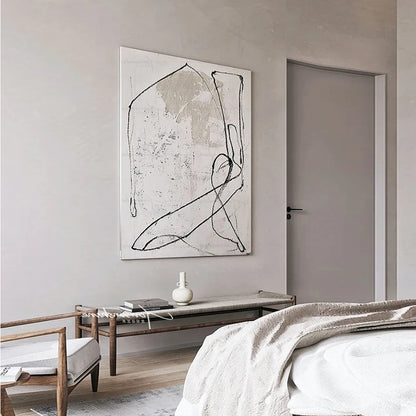 Large Size Handmade Oil Painting On Canvas Minimalism Black white lines Abstract Sofa Background Wall Art Home Hecoration Mural