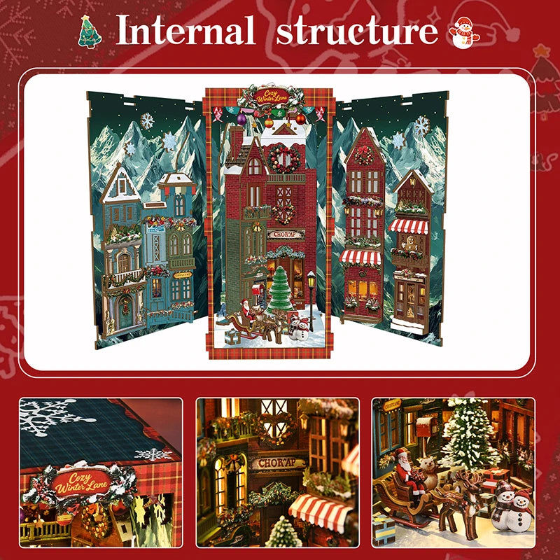 New Christmas Street Corner Book Nook DIY Kit - Bookend Model House, Handcrafted Assembly, Creative Gift Christmas Black Friday