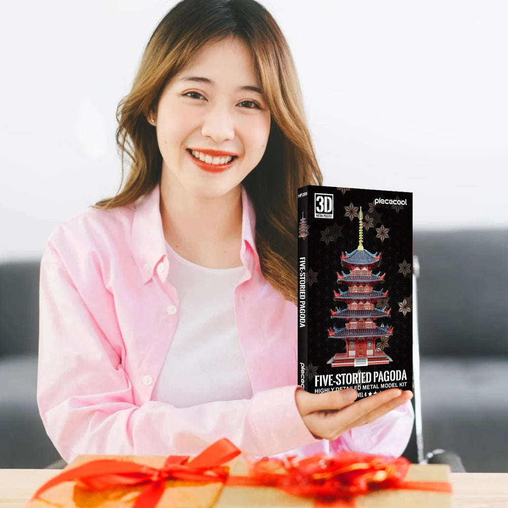 Piececool Puzzle 3D Metal Five-storied Pagoda Game Assembly Constructor Toy Model Building Kits Jigsaw Gift for Teen