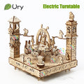 Rotatable DIY 3D Wooden Puzzles Electric Zoo Animals Amusement Park Turntable Model Mechanical Kits Decor Toys Gifts for Kids