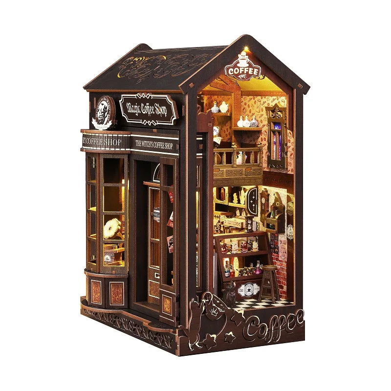 Magical Coffee DIY Book Nook Kit - 3D Miniature House Model, Creative Bookshelf Decor Gift Black Friday