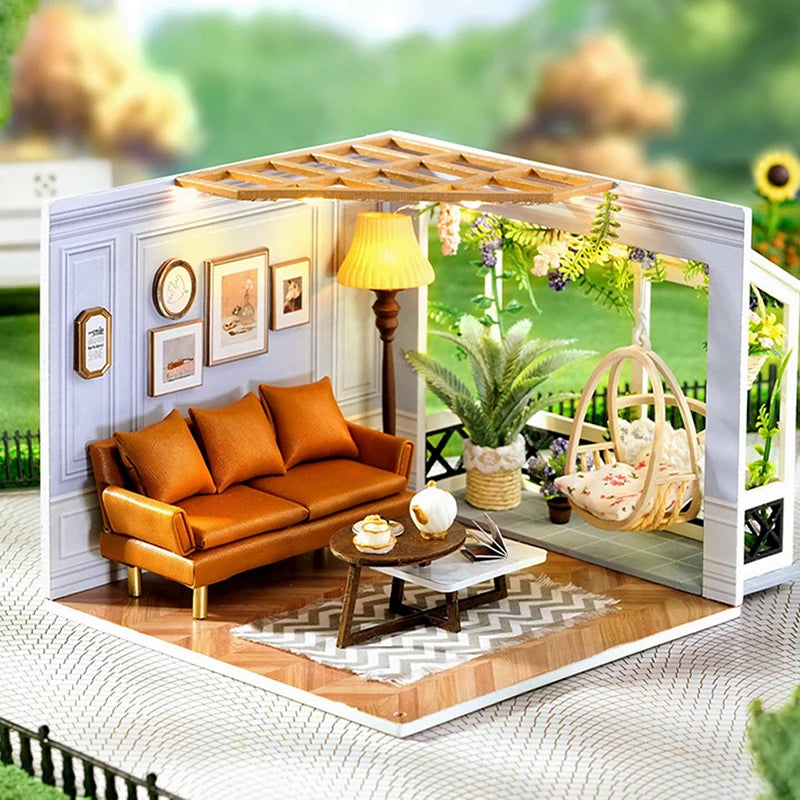 Cutebee DIY Dollhouse Miniature Kit with Furniture and Light Coffee Shop Wooden Room Building Model Toy for Adult Birthday Gifts