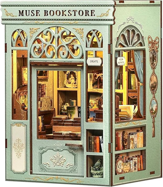 CUTEBEE DIY Book Nook Kit Wooden Bookstore Dollhouse with Light Miniature House Model for Bookshelf Creative Christmas Gift Idea