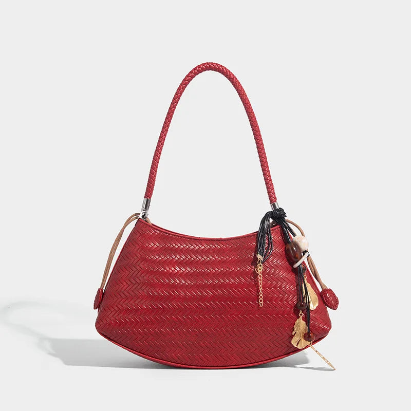 Handmade Weave PU Drawstring Tote Bags For Women Luxury Designer Handbags Purse 2025 New Vintage With Inner Pocket Shoulder