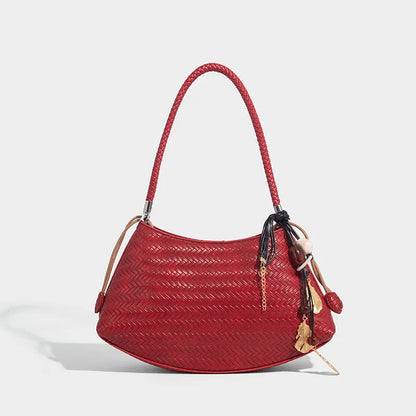 Handmade Weave PU Drawstring Tote Bags For Women Luxury Designer Handbags Purse 2025 New Vintage With Inner Pocket Shoulder