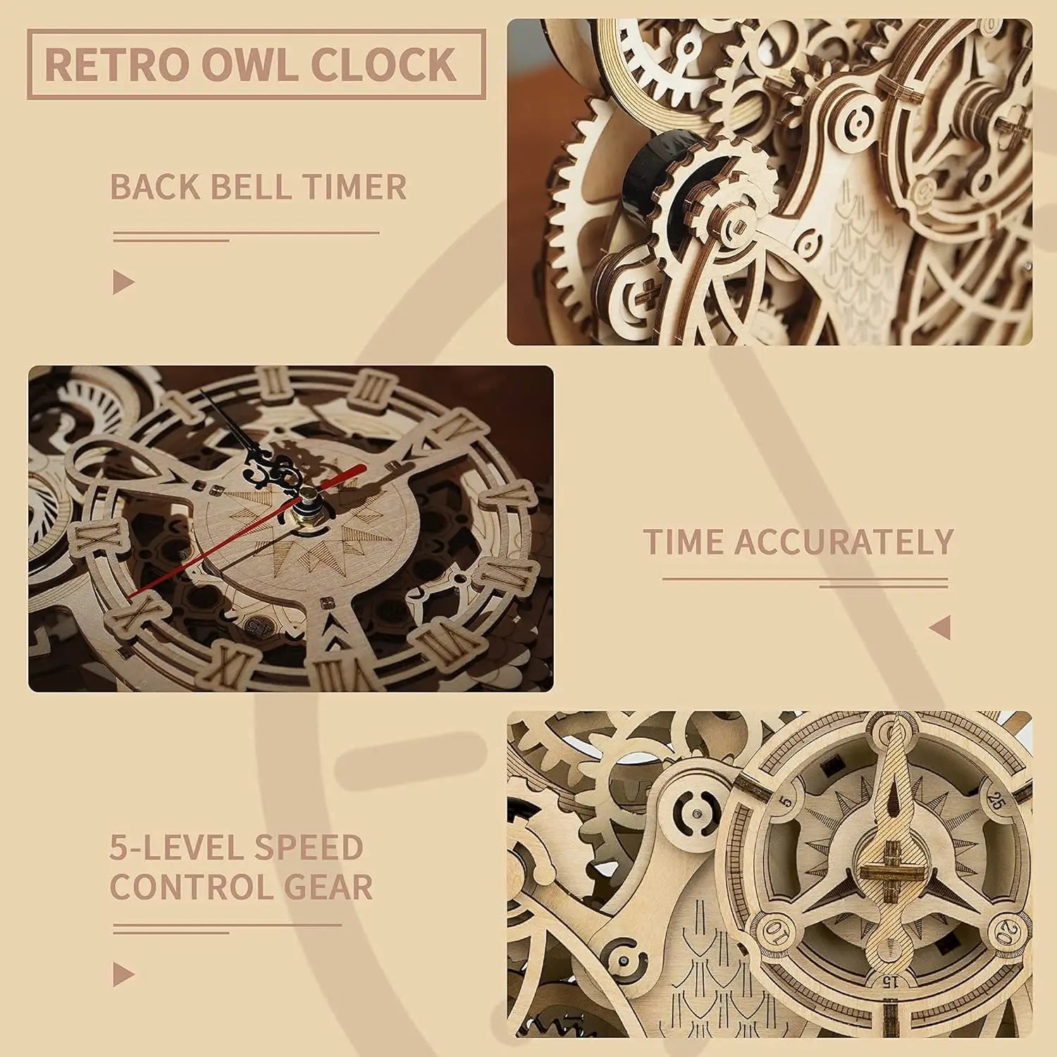 Robotime ROKR 3D Wooden Puzzle Owl Clock Model Building Kit Toys for Children Kids Boys LK503