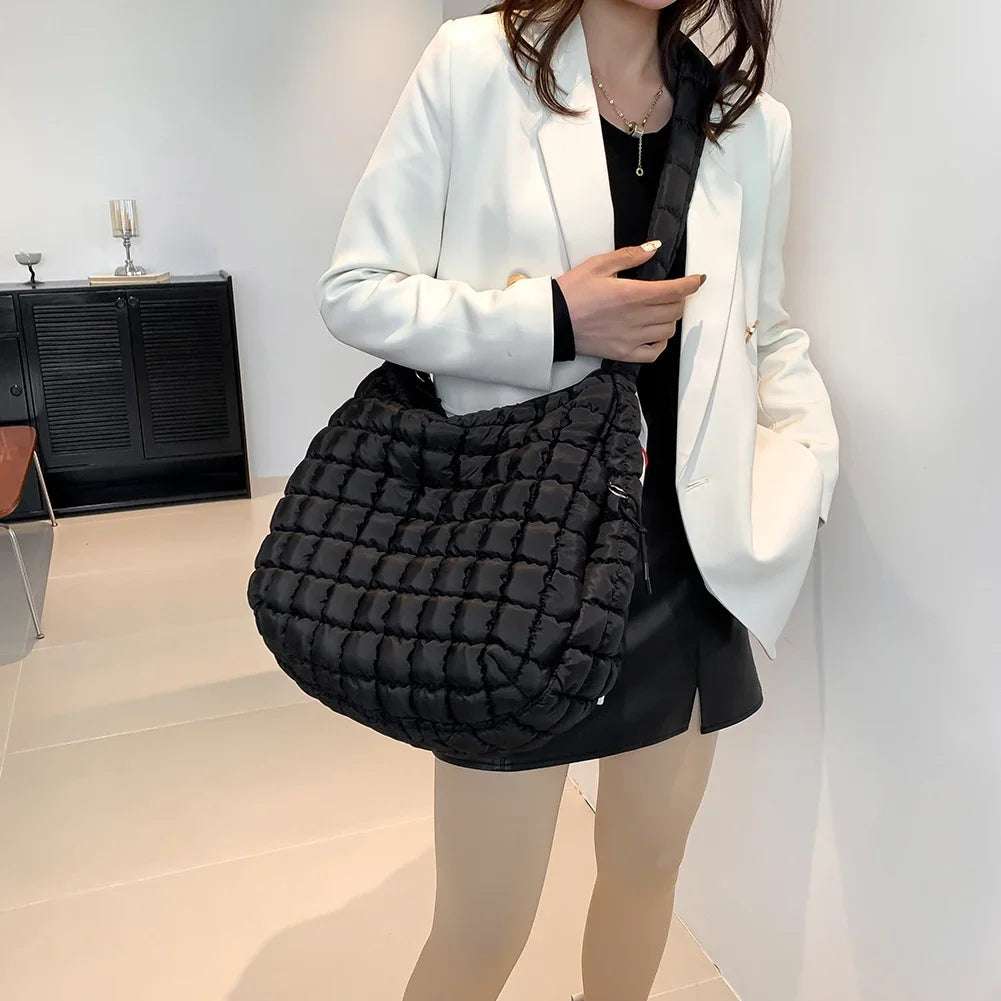 Quilted Bubbles Shoulder Bags Women Large Capacity Sling Bag Puffer Padded Fashion Satchel Bag Casual Solis Color Crossbody Bags