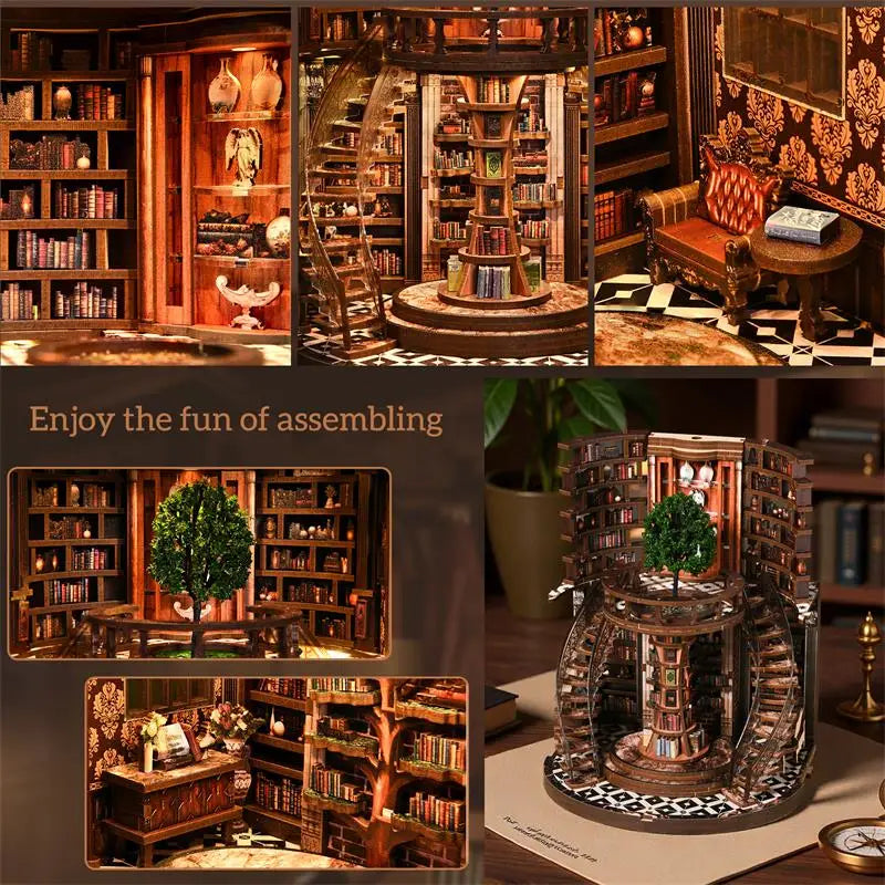 3D Book Niche "Wisdom Ring" DIY Miniature House Assembly Model - Micro-Scale Diorama Bookstand, Creative Gift