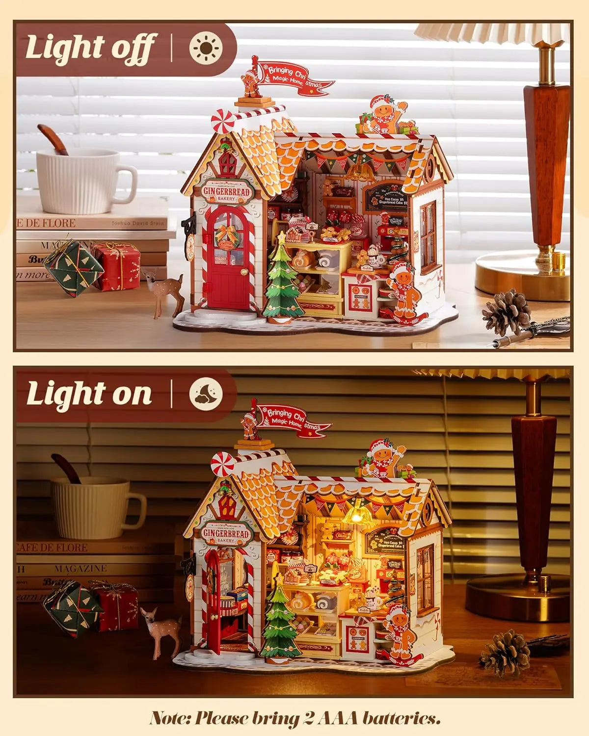 Robotime Rolife DIY Miniature House Kit Christmas Gingerbread House 250-Piece Model Kit Dolls House for Teens Adults No Glue