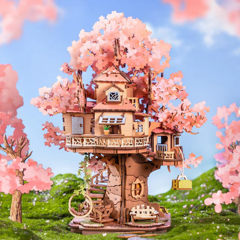 Robotime Rolife Sakura Tree House Model Kits 3D Wooden Puzzles Home Decor Gift Women Girls Boys for Adults