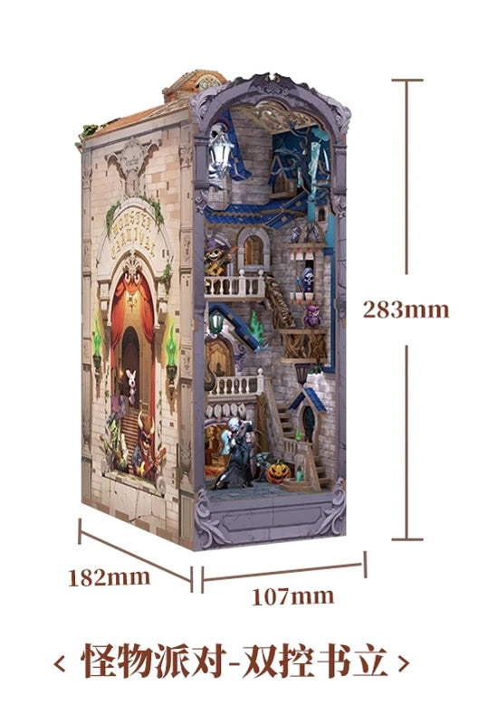 Tonecheer Monster Carnival Bookend Wooden Puzzle Building Blocks Diorama Model Kit 3D Book Nook Dollhouse Decoration Birthday